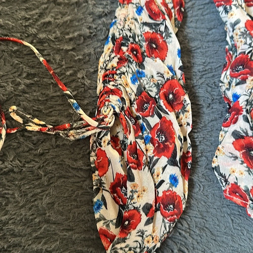 ZARA Floral Sheer Ruched Sleeve Blouse, Small - Picture 3 of 4